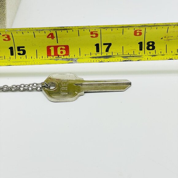 Silver Tone Key Necklace Long Chain Statement Jewelry Engraved Pendant FREE - Picture 5 of 6